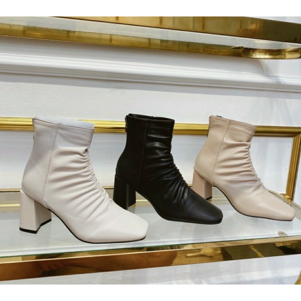 BOOT NỮ NHÚN CHUN GÓT TRỤ DA LÌ 3 MÀU HÀNG CAO 8 PHÂN. F13 | BigBuy360 - bigbuy360.vn