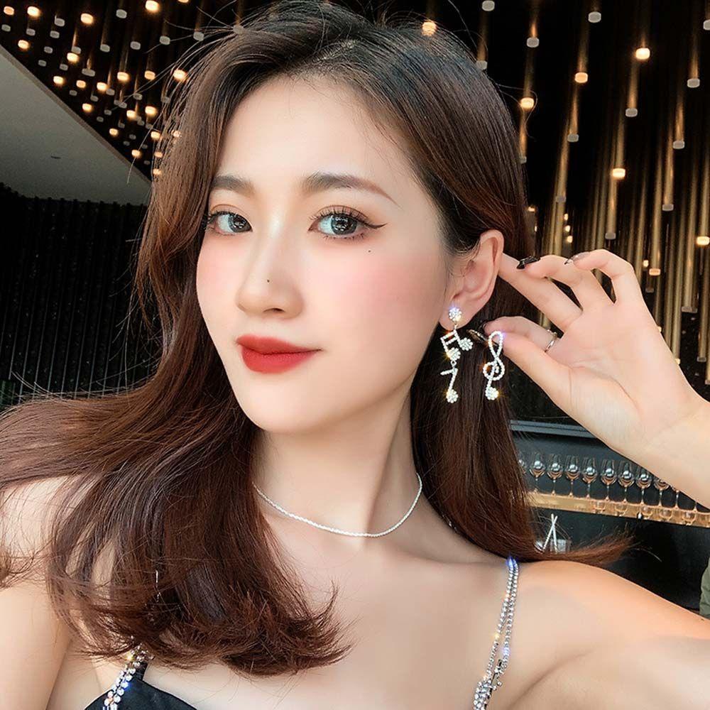 Khuyên Tai Hình Nốt Nhạc Đính Đá Thời Trang Hàn Quốc Thanh Lịch Cho Nữ|Bông Tai Dự Tiệc Tinh Tế
