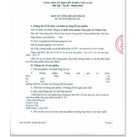 Trà túi lọc đinh lăng 50gr - Tăng cường tuần hoàn não - Hộp 20 gói x 2,5gr/gói