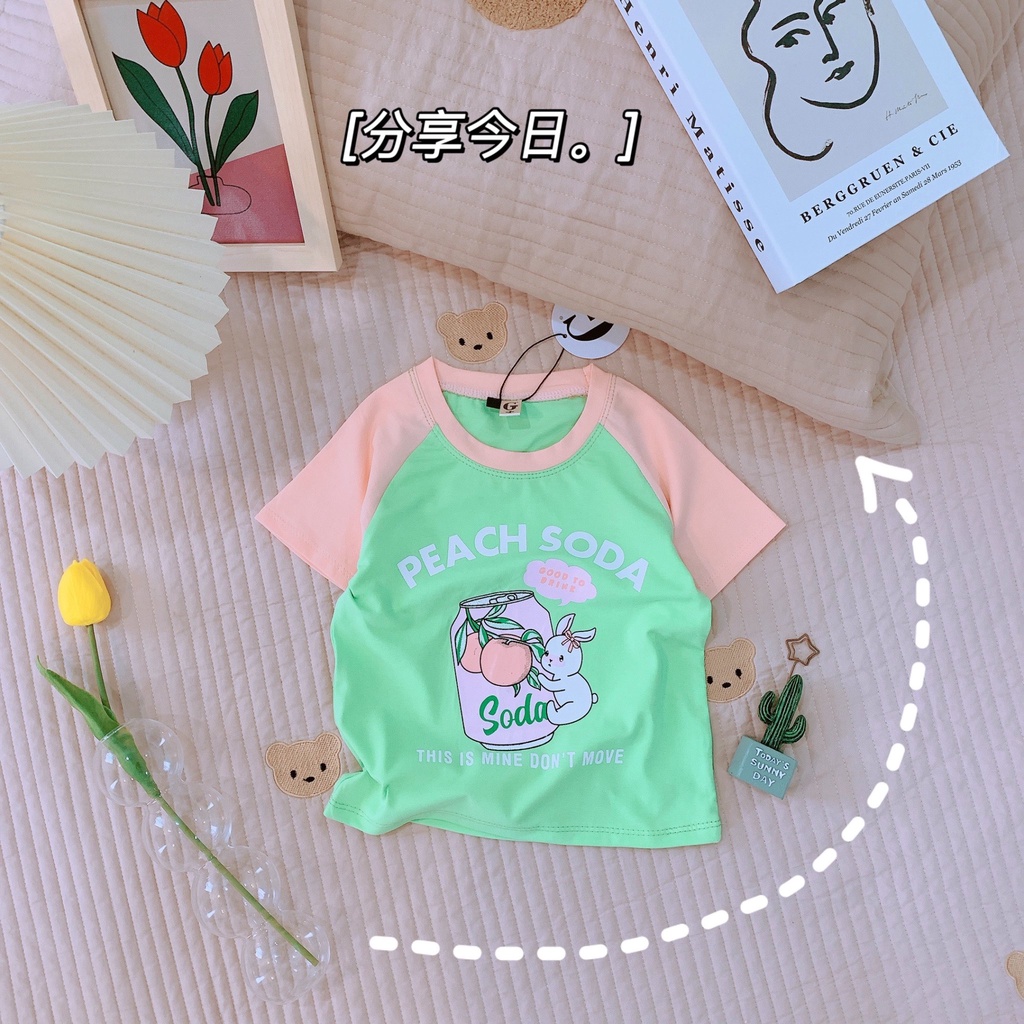 Áo Thun Bé Gái Phối Tay Thun Cotton Chuẩn Đẹp Cho Bé 10-28kg