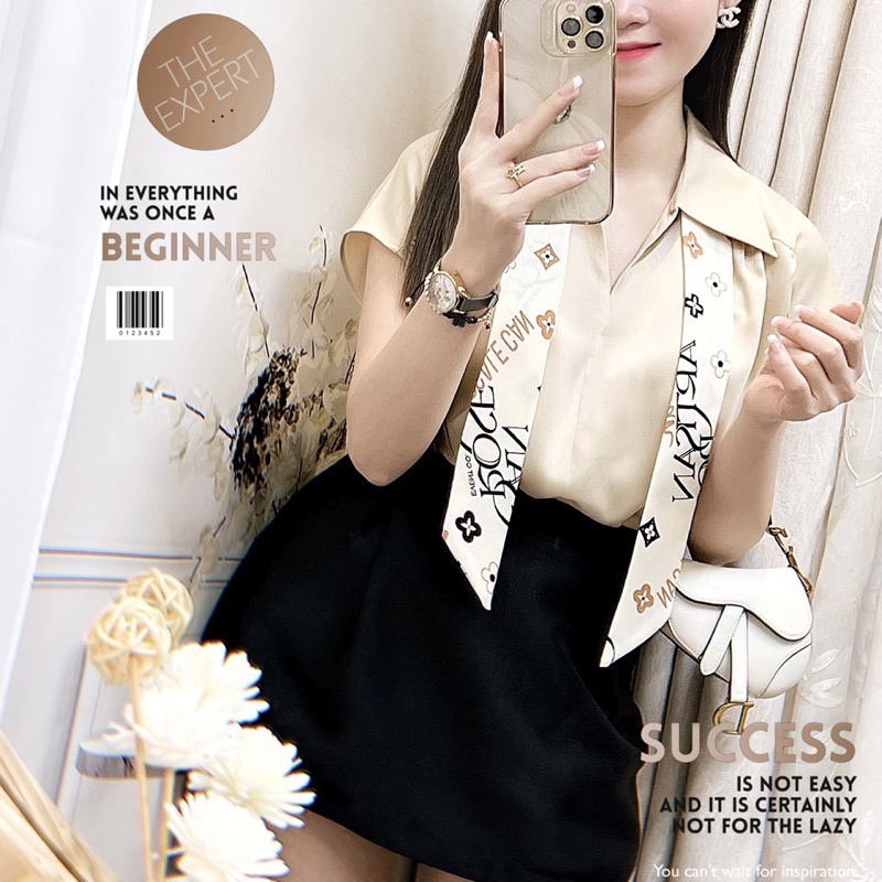 Áo sơ mi lụa công sở BIGSIZE G458 đi học cũng rất hợp thời trang hàng thiết kế khó đụng hàng tặng kèm khăn - GEM Fashion