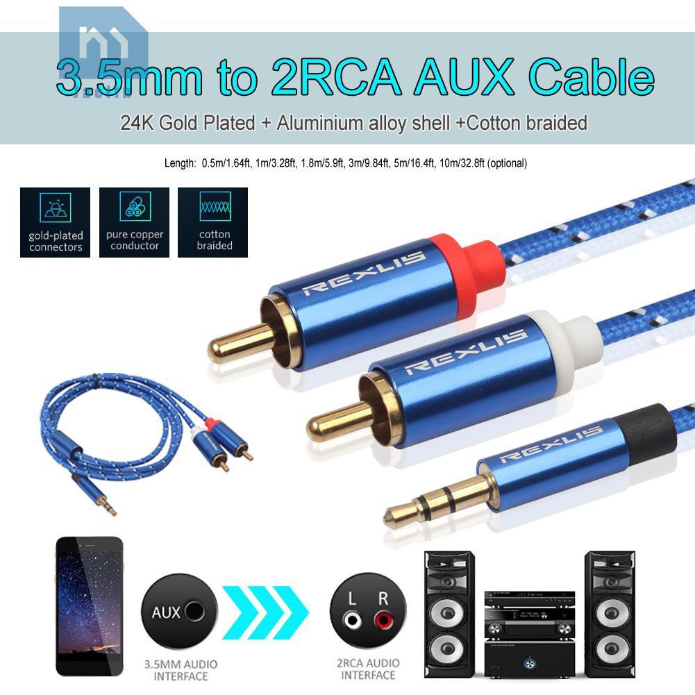 Cáp âm thanh từ giắc cắm 3.5mm Male sang 2 RCA Male Aux