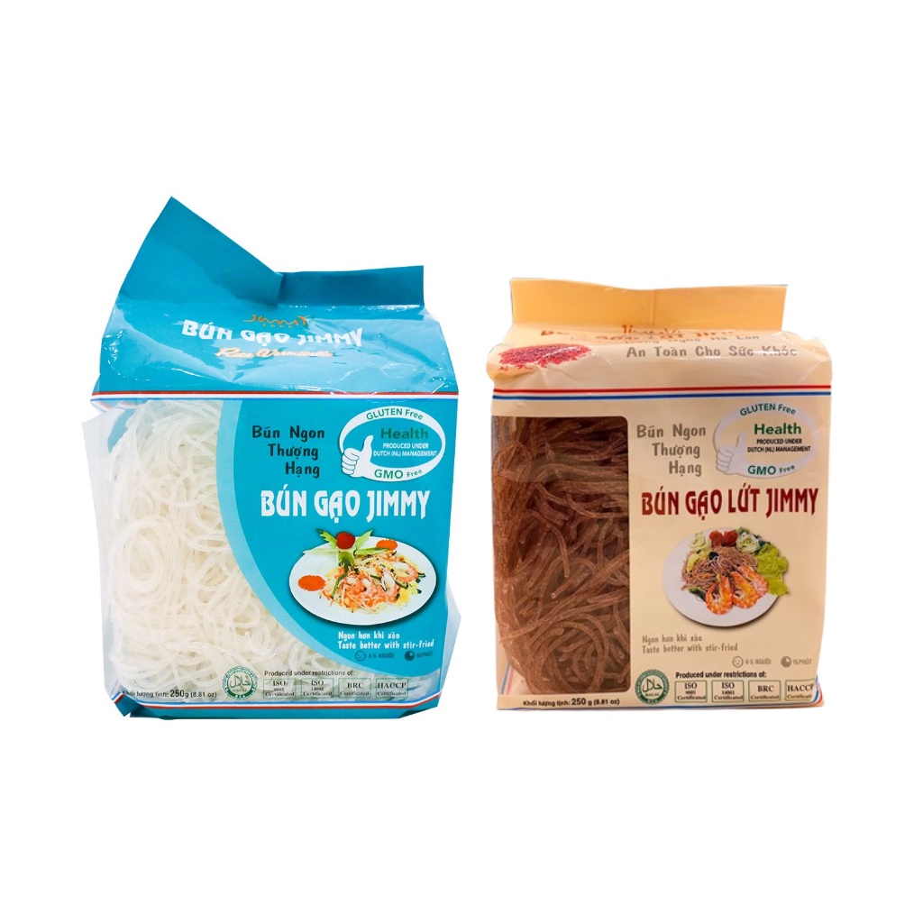 Bún gạo trắng, bún gạo lứt khô Jimmy 250g nguyên liệu tự nhiên, không phụ gia, không chất bảo quản - BiOrganic