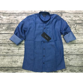 ÁO SƠ MI ZA.RA MAN TAY DÀI CỔ TRỤ XANH JEAN