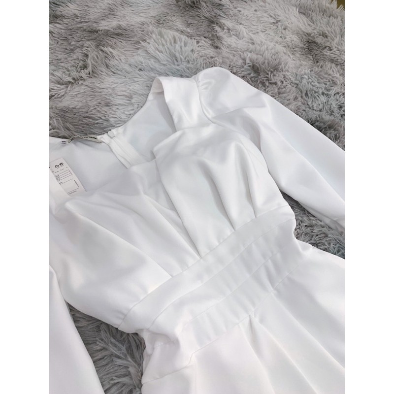 [Flash Sale 5.5 ] Váy Trắng Midi xếp ngực tay dài | BigBuy360 - bigbuy360.vn
