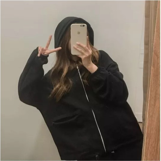 Áo khoác nữ form rộng hoodie nỉ nx có dây kéo túi có khóa