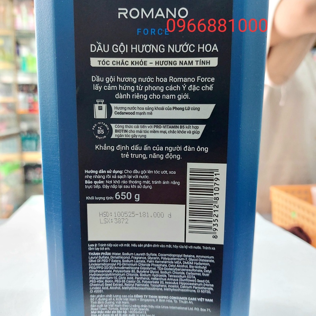 Romano Dầu Gội 650g Xanh Force Tóc Chắc Khỏe