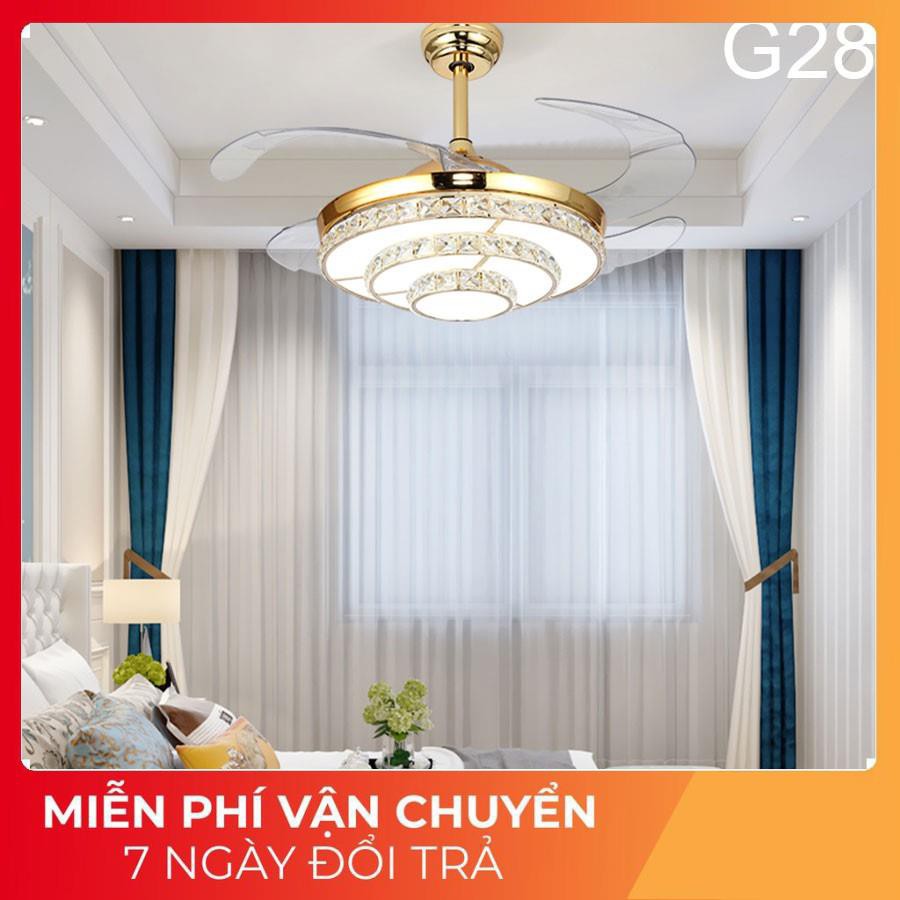 Quạt trần đèn dấu cánh, quạt có đèn trang trí cánh xếp G28_cánh cụp cánh xòe 3 chế độ sáng_Bảo hành 3 -5 năm