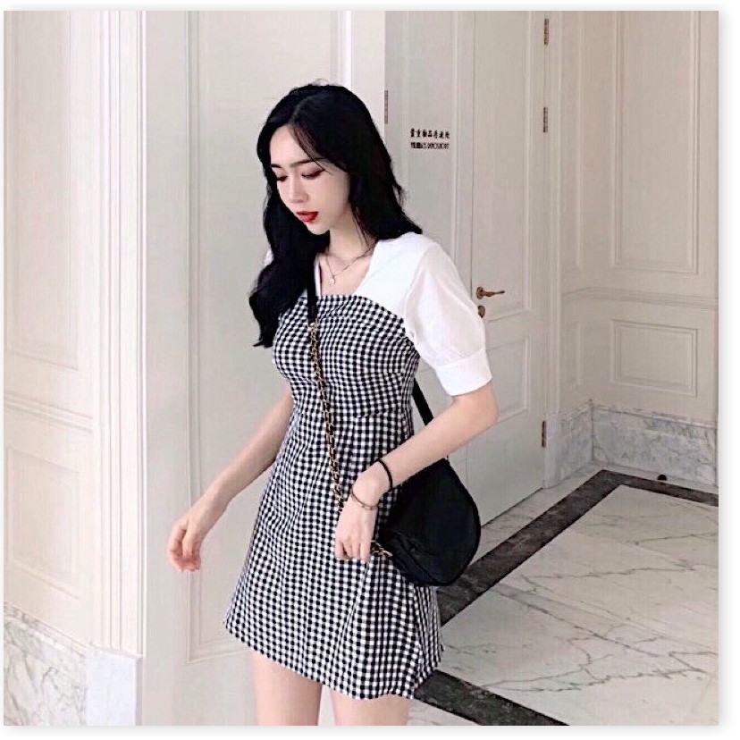 ĐẦM SUÔNG NỮ CARO PHỐI TAY LỠ TRẺ TRUNG TÔN DÁNG CÓ ĐỦ SIZE