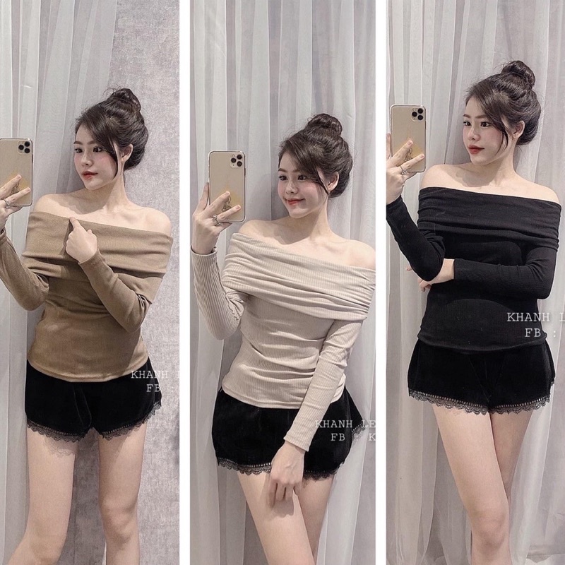 Áo trễ dài tay tôn dáng / Áo thun xốp bệt vai dáng ôm body