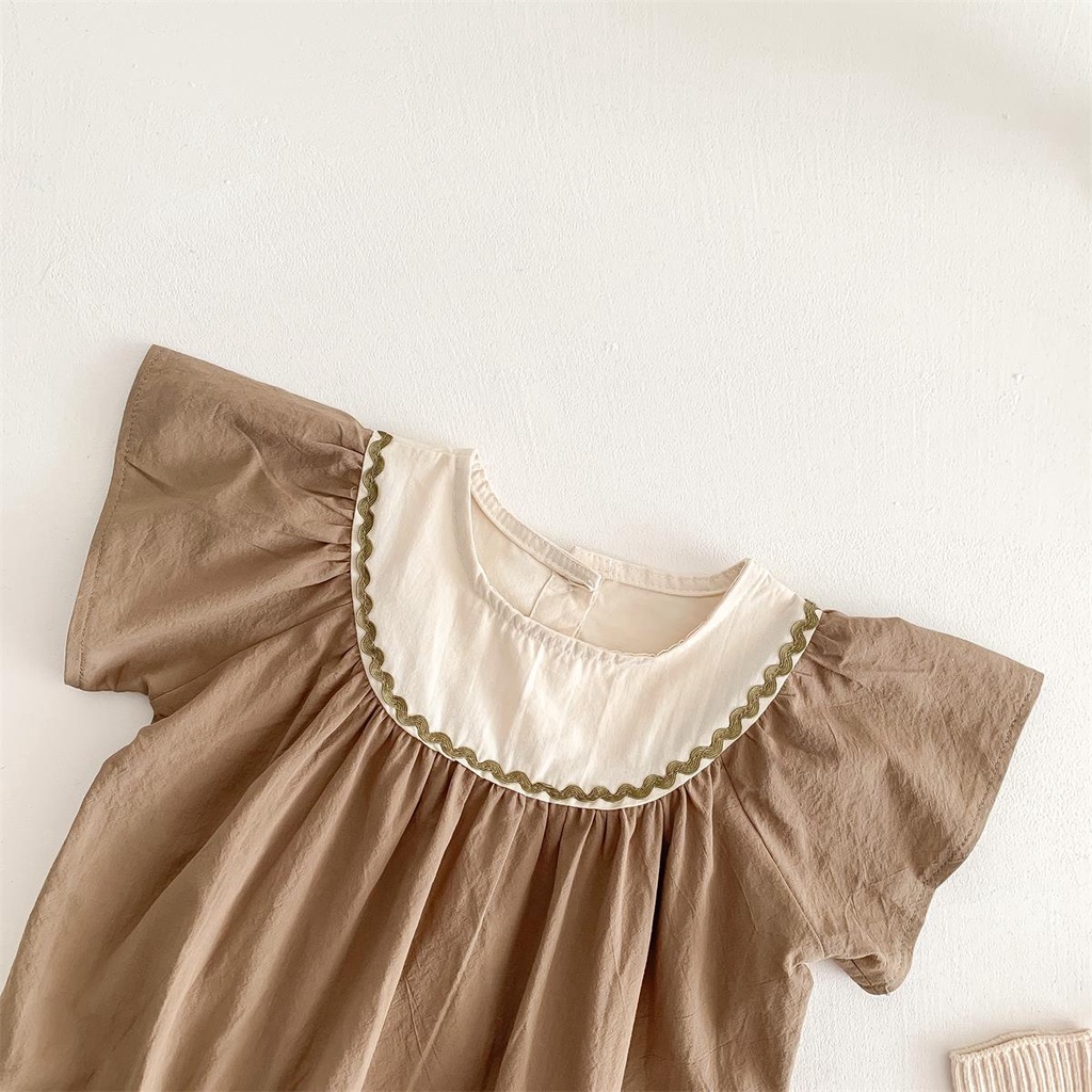 Bộ Áo Liền Quần Vải Cotton Tay Ngắn Màu Trơn Dễ Thương Cho Bé Sơ Sinh