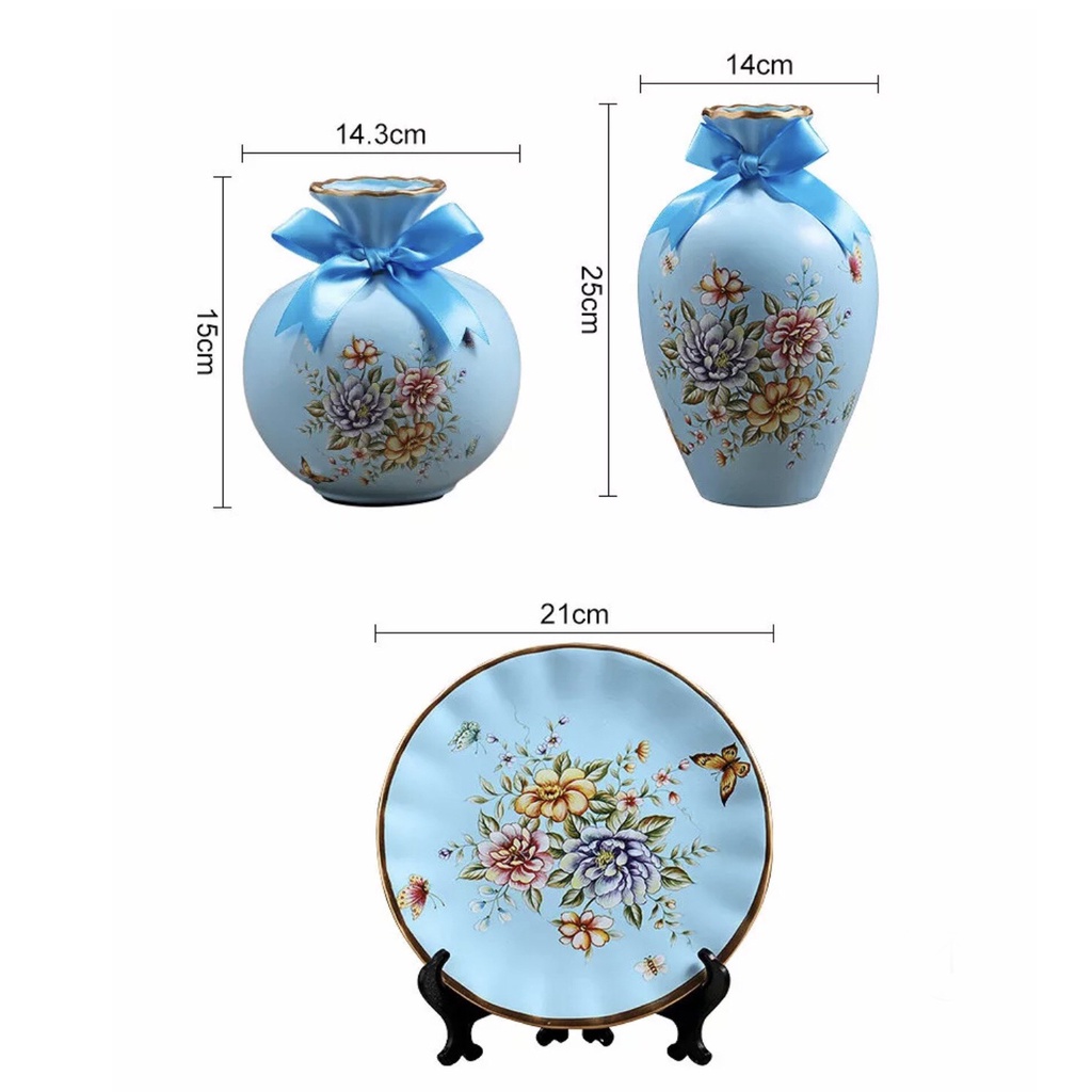 Bộ 3 món bình hoa Khổng Tước Chim Công trang trí decor phòng khách Retro tặng Tân Gia
