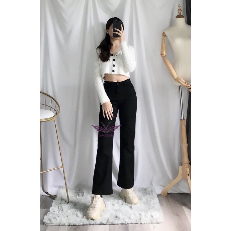 Quần jean nữ ống rộng ống suông culottes cạp cao chất jean co giãn tốt/kiểu trơn