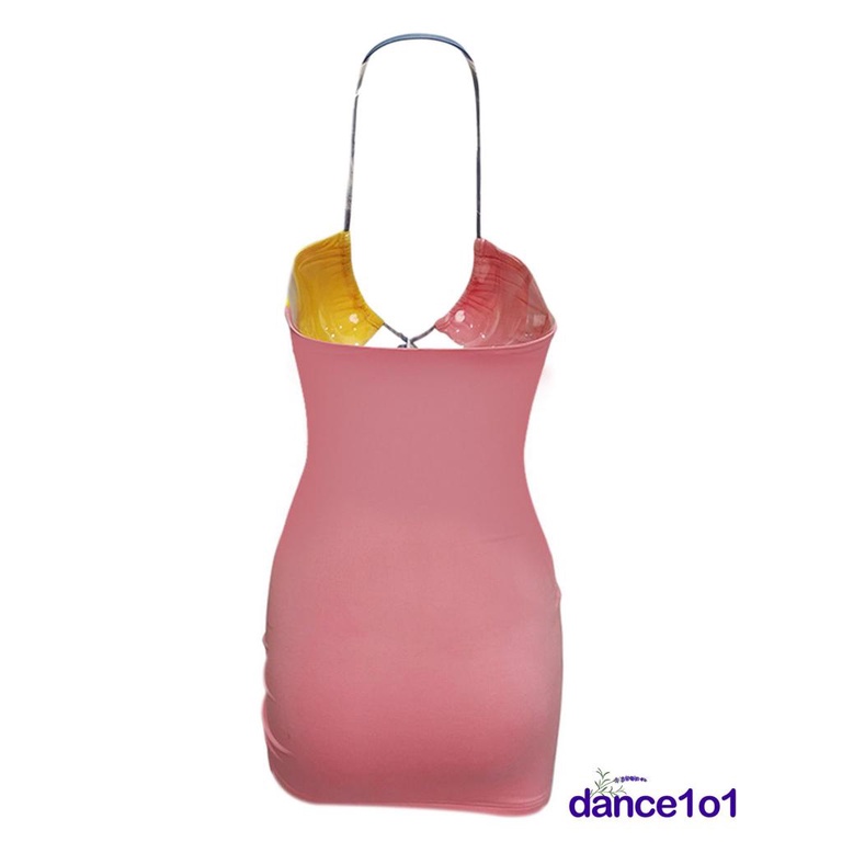 Đầm Ngắn Cổ Yếm Màu Sắc Tương Phản Thời Trang Cho Nữ 1O1