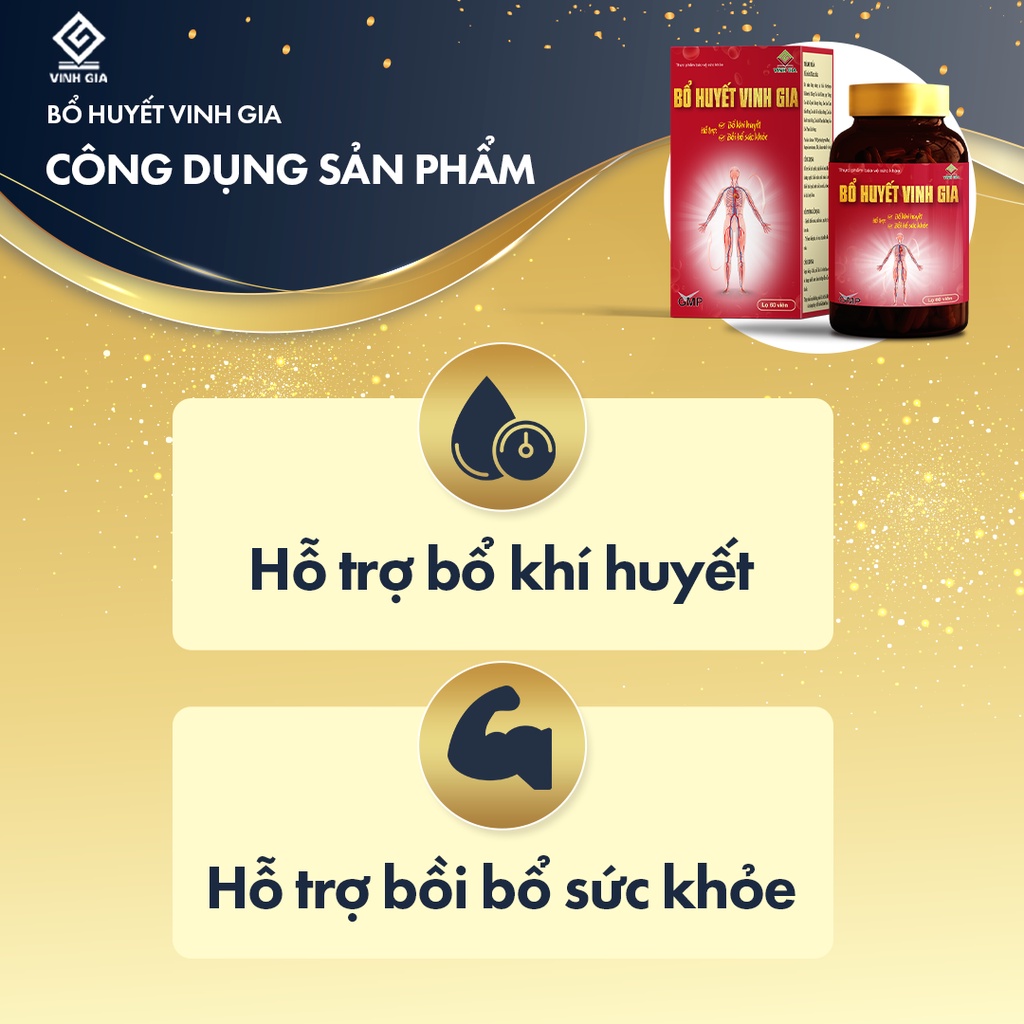 [Combo 2 TẶNG 1] Viên Uống Bổ Huyết Vinh Gia dùng cho Phụ Nữ Đau Bụng Kinh, Kinh Nguyệt Không Đều hộp 60 viên