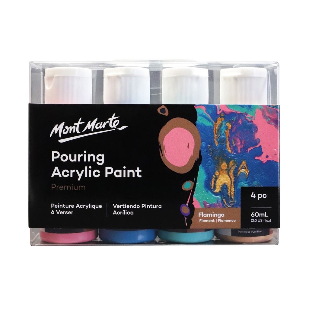 Bộ Màu Đổ Pouring Acrylic Mont Marte - Set Flamingo - 4 chai x 60ml - PMPP4204