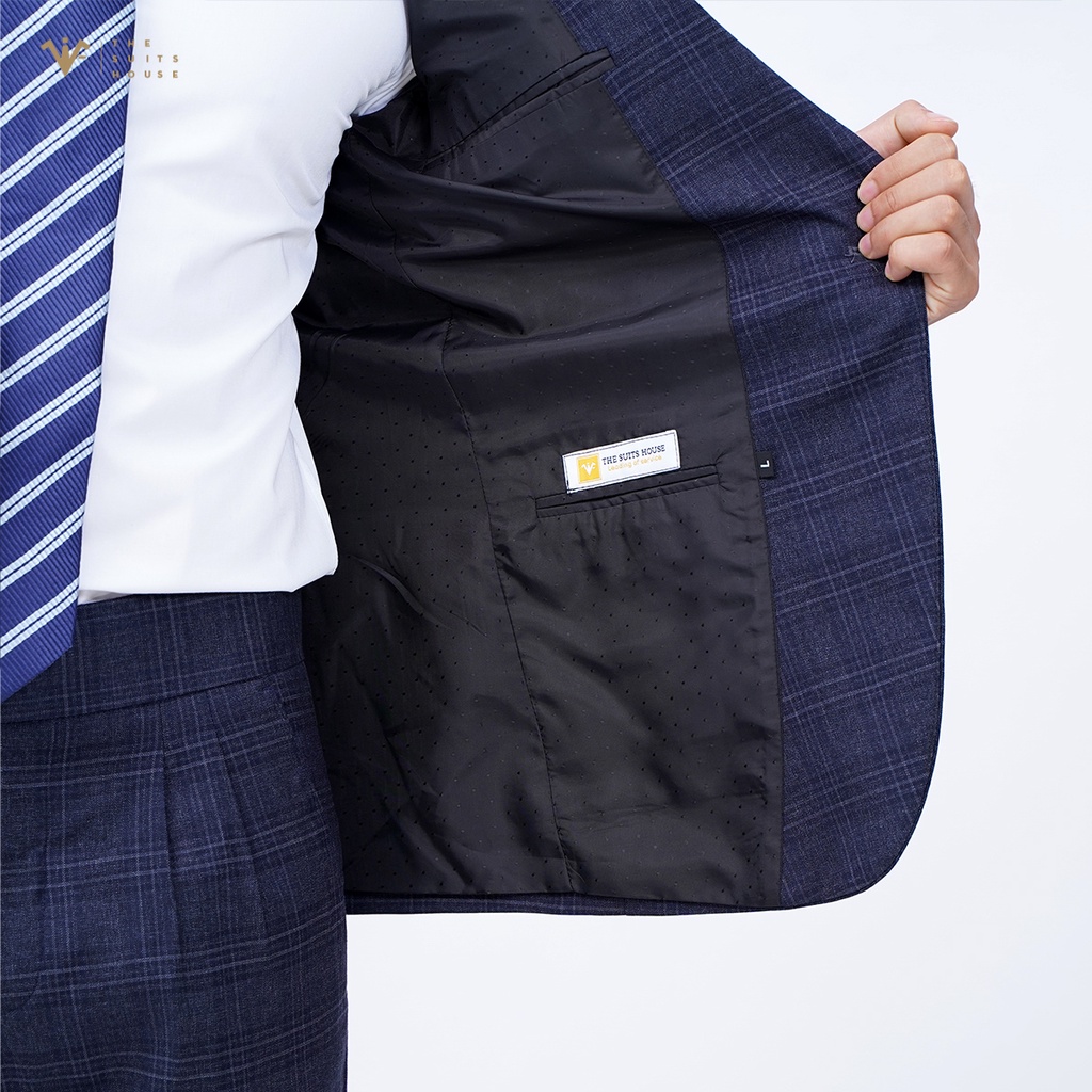 Bộ vest nam xanh xám kẻ ô 1 khuy 2 túi, suits sartorial The Suits House