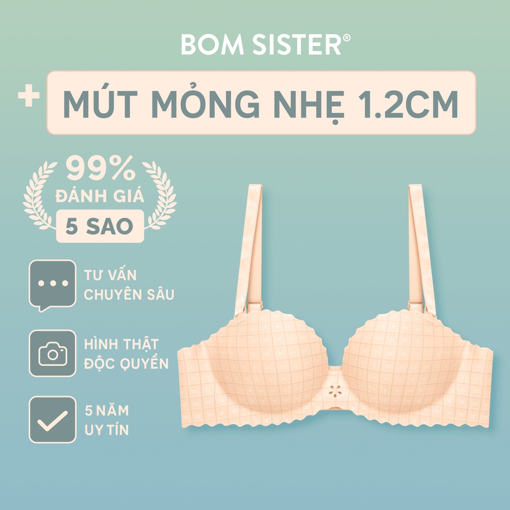 Áo lót mút mỏng cúp ngang su đúc caro không gọng nâng ngực tự nhiên BOM SISTER MU5002