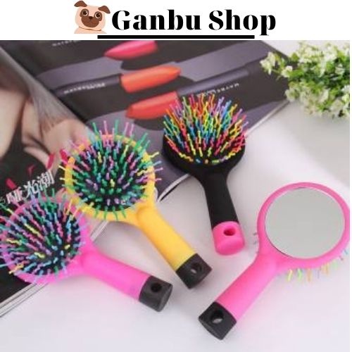 Lược Đệm Gỡ Tóc Rối Có Gương Cầm Tay Massage Da Đầu Tiện Lợi