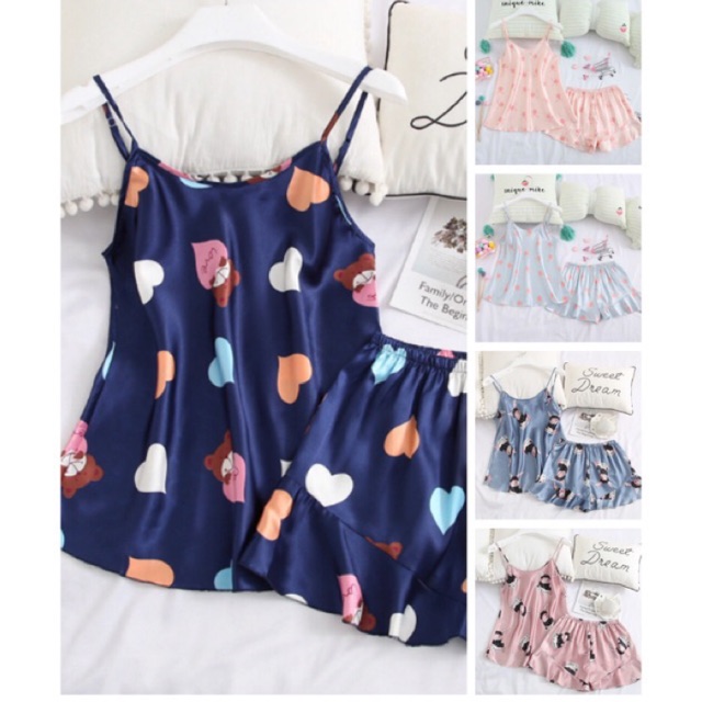 Đồ bộ đùi 2 dây lụa cao cấp siêu kute | BigBuy360 - bigbuy360.vn