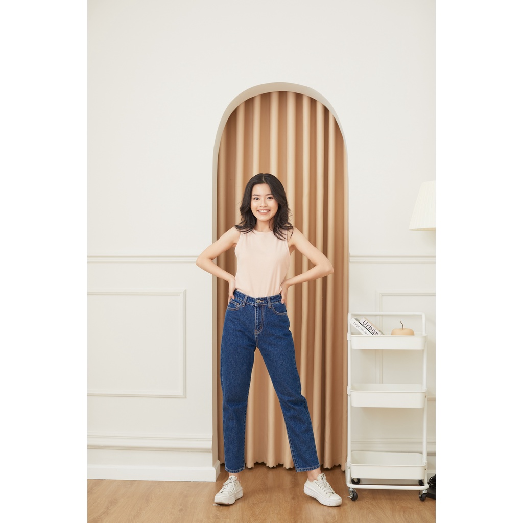 Quần Jeans Nữ Lưng Cao Màu Xanh Đậm LDM-103
