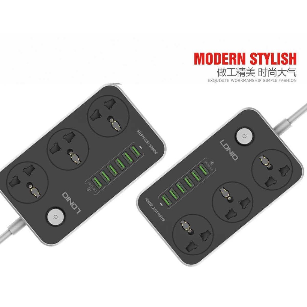 Ổ cắm điện kèm 6 cổng sạc USB cao cấp AutoID 3.4A LDNIO chính hãng, an toàn, tiện lợi sạc nhiều thiết bị cùng lúc