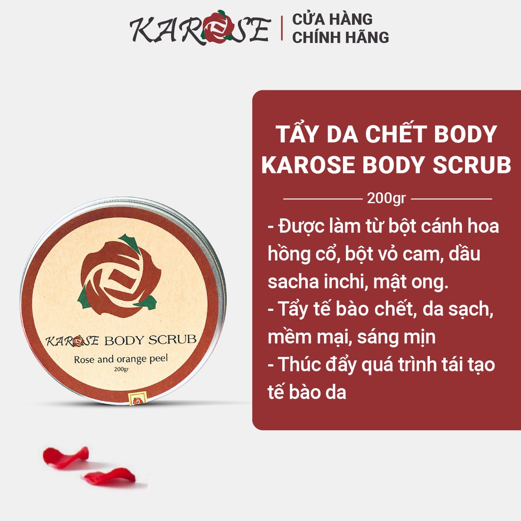 (DATE MỚI NHẤT, 200gr) Tẩy da chết hoa hồng Karose Body Scrub sạch, mềm mại, sáng mịn da