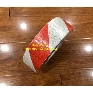 Băng keo decal phản quang vạch chéo trắng đỏ 5cm*45m - BKBQ-R007