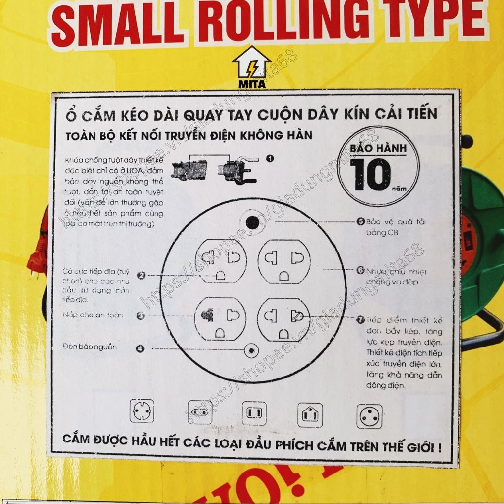 Ổ Cắm Kéo Dài Quay Tay Kiểu RULO LiOA NEW 4 Ổ cắm Công suất 15A Dây 30m