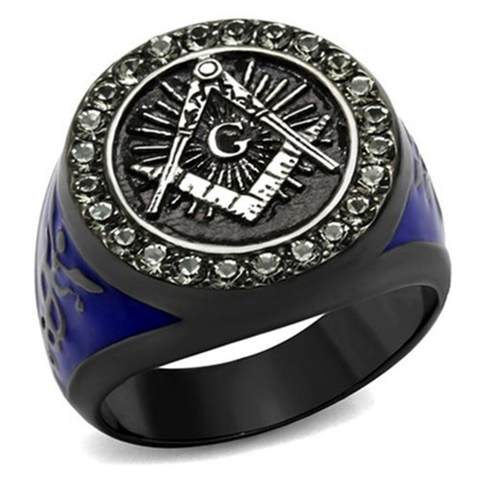 Black And Blue Diamond Masonic Rings, Temperament Fashion Jewelry, Size 7-14