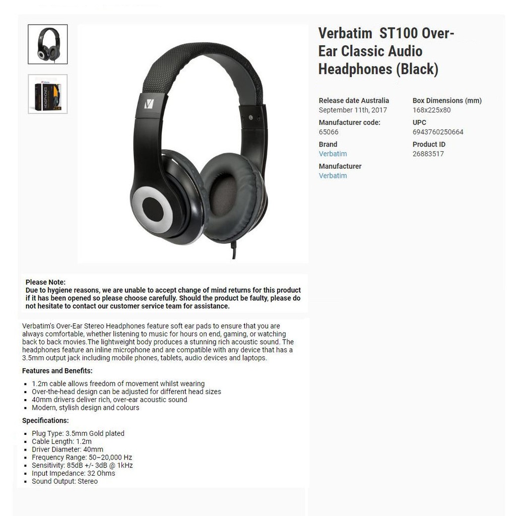 Tai nghe Verbatim Stereo Headphone Classic