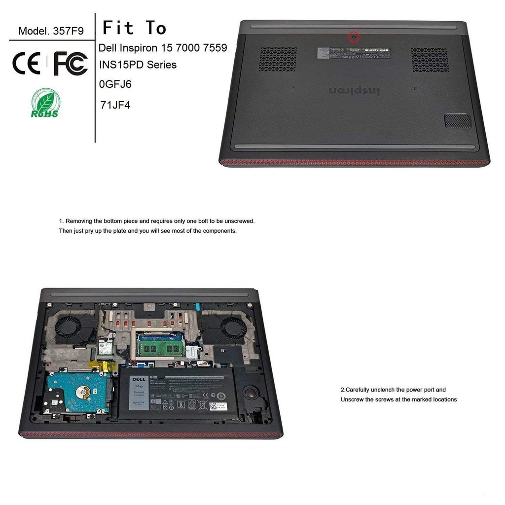 Pin  laptop Dell Inspiron 15 7557 7559 7566 7567 7759 357F9 00GFJ6 0GFJ6 74Wh BẢO HÀNH 6 THÁNG ĐỔI MỚI