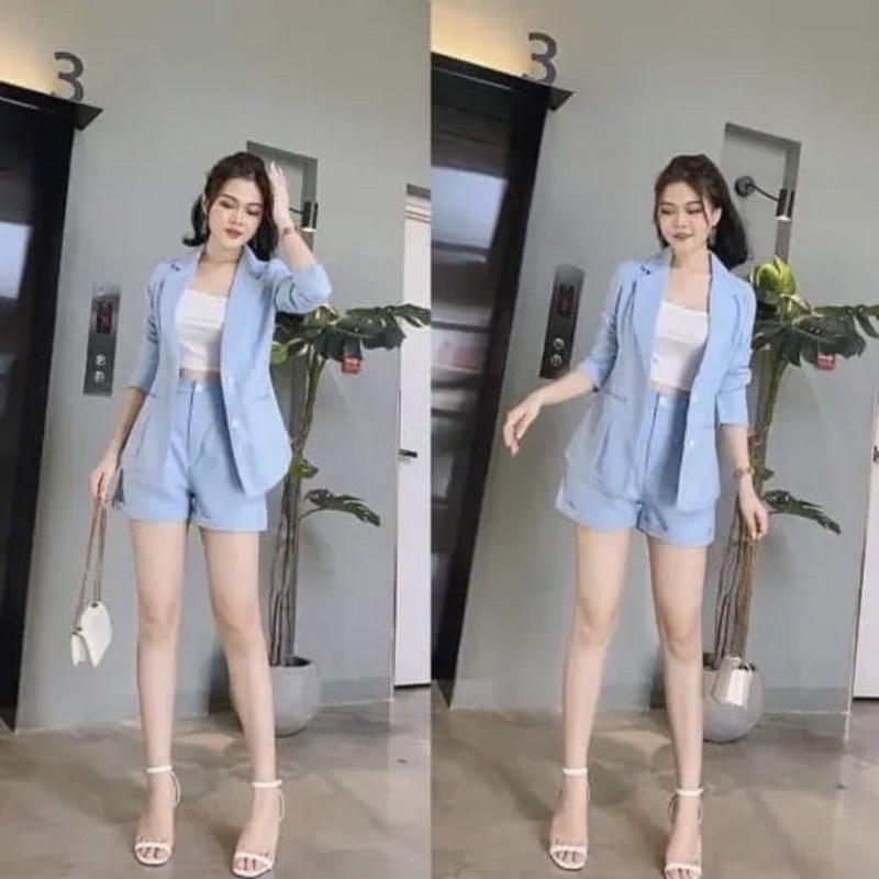 Set vét ba món quần đùi tay dài