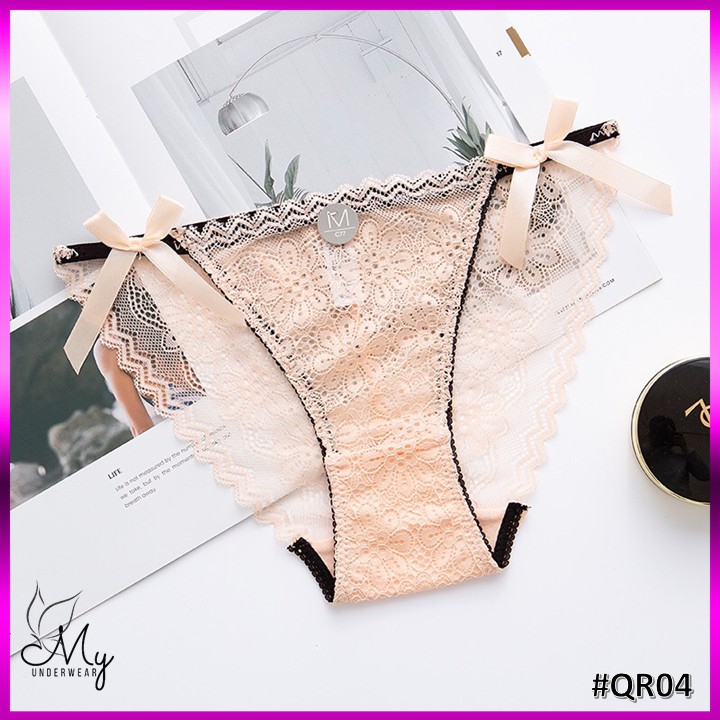 quần lót nữ [ FREE SHIP 50K ]quần chíp nữ đồ lót ren 2 nơ sexy phối huy hiệu - QR04 | BigBuy360 - bigbuy360.vn