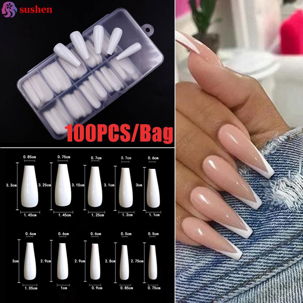 (Hàng Mới Về) Hộp 100 Móng Tay Giả Trong Suốt / Trắng / Tự Nhiên Dùng Để Nối Móng Gel Uv