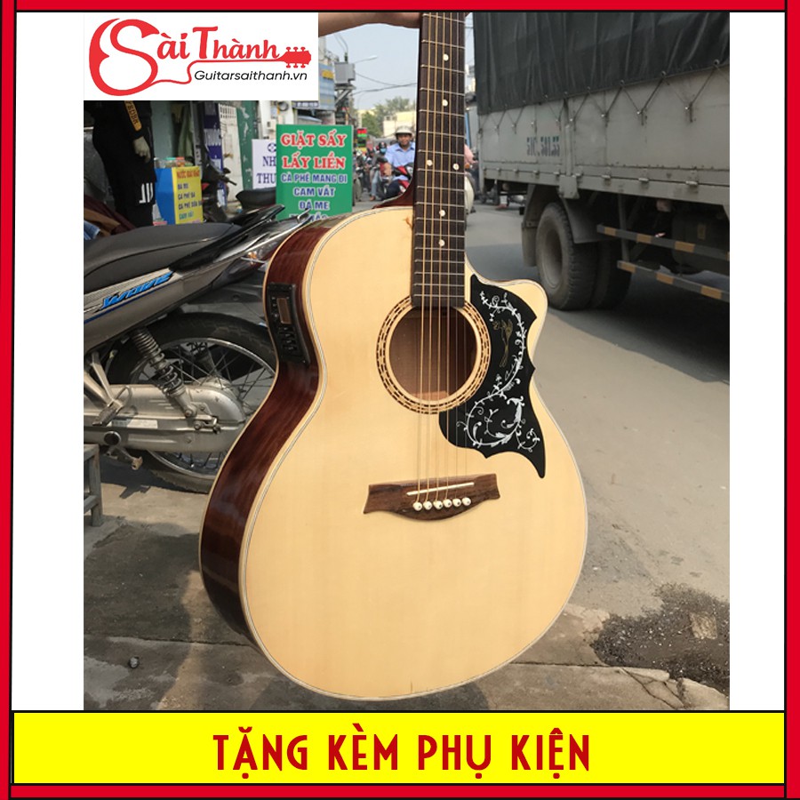 Đàn guitar gỗ hồng đào mặt thông có lắp EQ Met-B12 tặng kèm 7 món phụ kiện