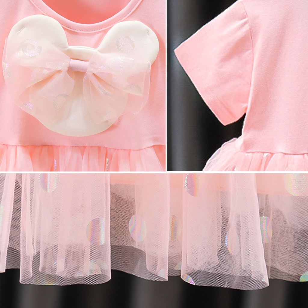Đầm công chúa tay ngắn phối lưới thiết kế mới cho bé gái 0-4 tuổi