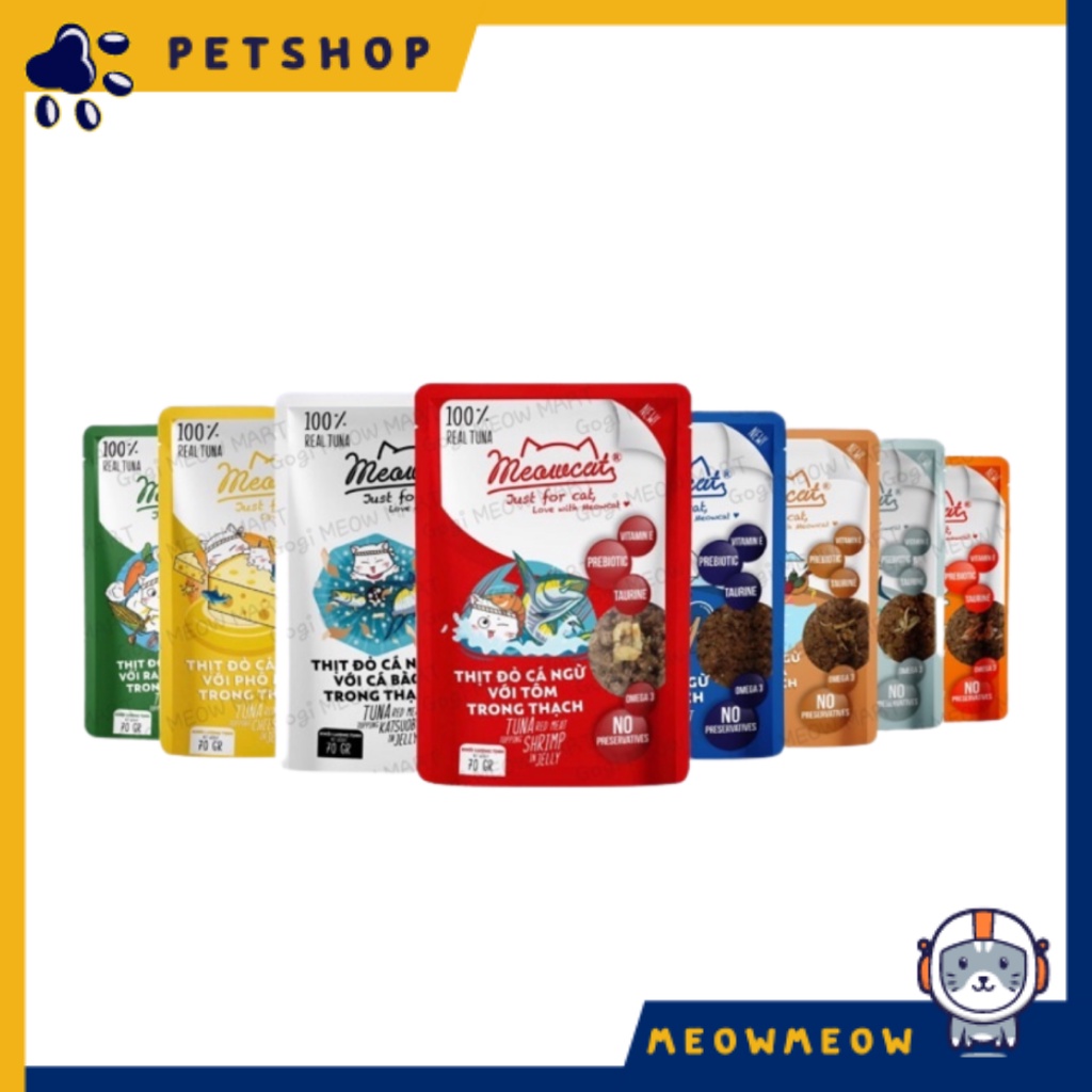 Pate cho mèo Meow Cat | Túi 70GR | Thức ăn ướt dinh dưỡng cho mèo.