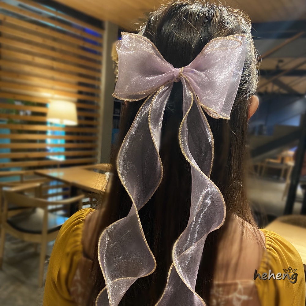 Kẹp Tóc Ruy Băng Dài 37cm Thắt Nơ Phối Ren Phong Cách Hàn Quốc Cho Nữ