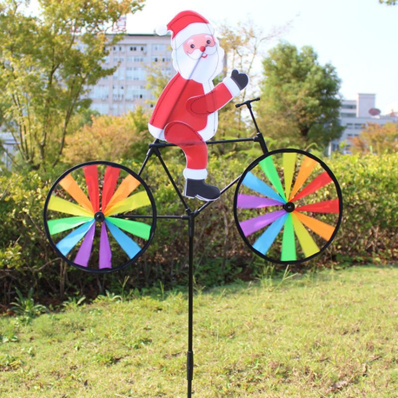 Mô hình chong chóng quay gió hình Santa Claus chạy xe đạp 3D