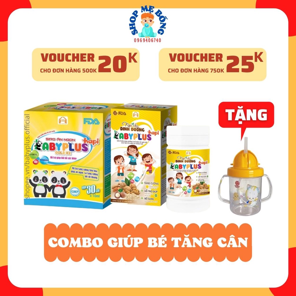 Combo siro ăn ngon baby plus ngũ cốc dinh dưỡng babyplus giúp bé ăn ngon tăng cân khoẻ mạnh thông minh hết táobón