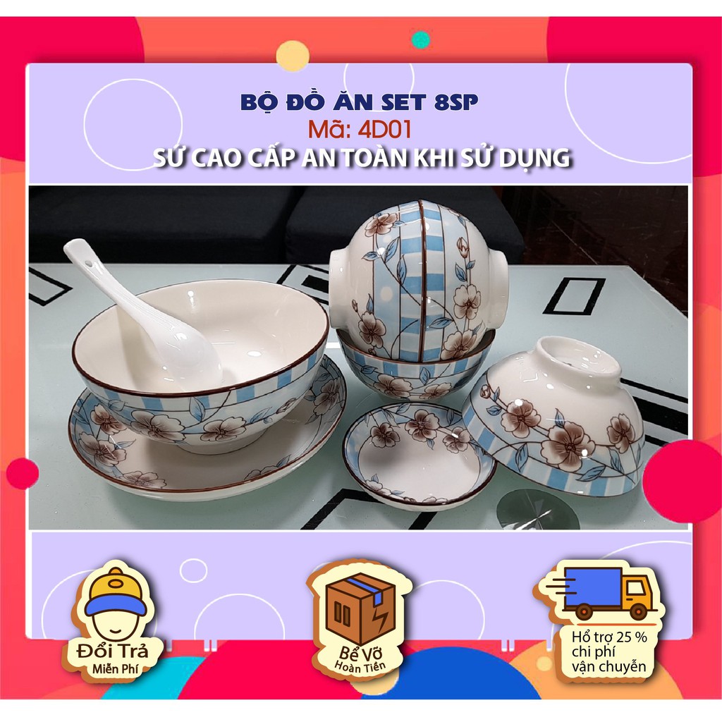 Bộ đồ ăn 8 Sản phẩm sứ cao cấp Bát Bảo, bền – đẹp – rẻ, Since_1977