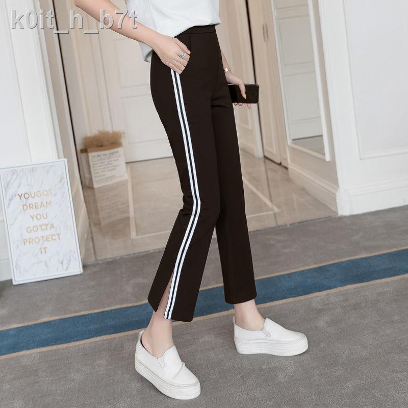 ❐❀℡Quần thể thao ống loe nữ sinh 2020 phiên bản Hàn Quốc quần âu ống suông cạp cao co giãn quần xẻ tám chín điểm | BigBuy360 - bigbuy360.vn