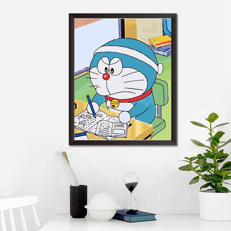 Tranh Sơn Dầu Vẽ Tay Diy Hình Doraemon Sáng Tạo Trang Trí Phòng Ngủ
