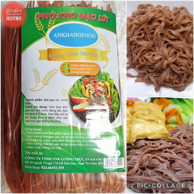 Phở gạo lứt, phở khô gạo lứt An Khang 500gr (phở gạo lức làm từ gạo lứt đỏ Điện Biên), eat clean