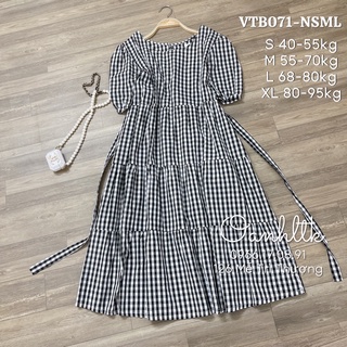 Váy bầu bigsize thiết kế - Đầm bầu mùa hè dáng tầng kẻ thời trang