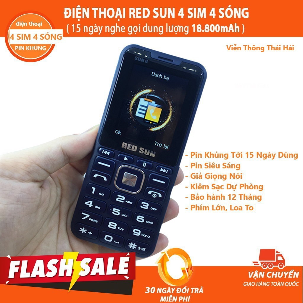 Điện Thoại 4 Sim Red Sun 4 Sóng Online Pin Khủng 18.800 mAh