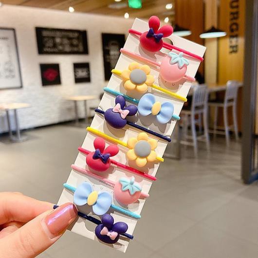 Vỉ 10 Dây Buộc Tóc Cho Bé Gái Hoạt Hình Dễ Thương