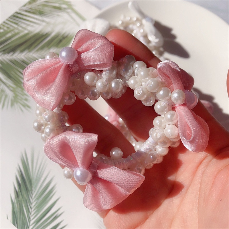 Dây buộc tóc Haimeikang co giãn đính nơ phối hạt ngọc trai nhân tạo thời trang sang trọng