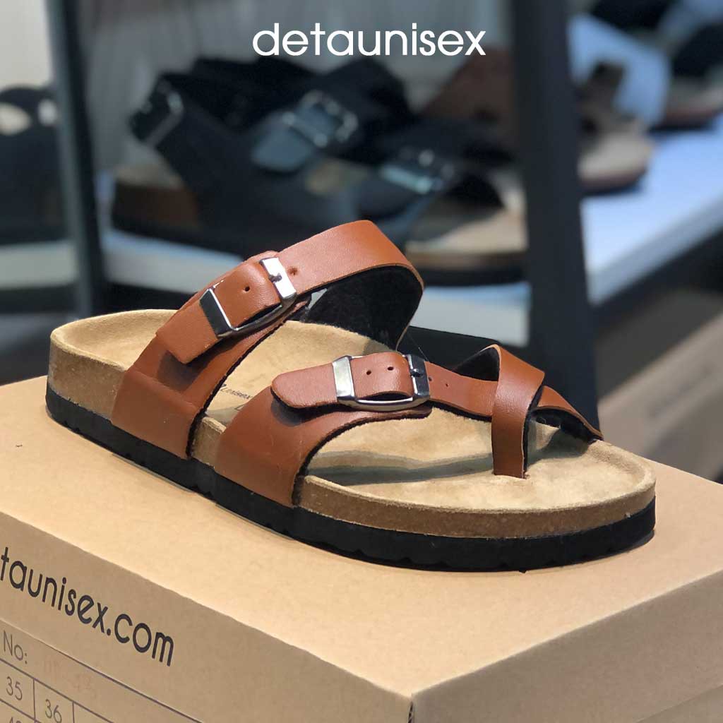 Dép văn phòng xỏ ngón nam nữ đế trấu Birken DETAUNISEX màu Bò - DETA22